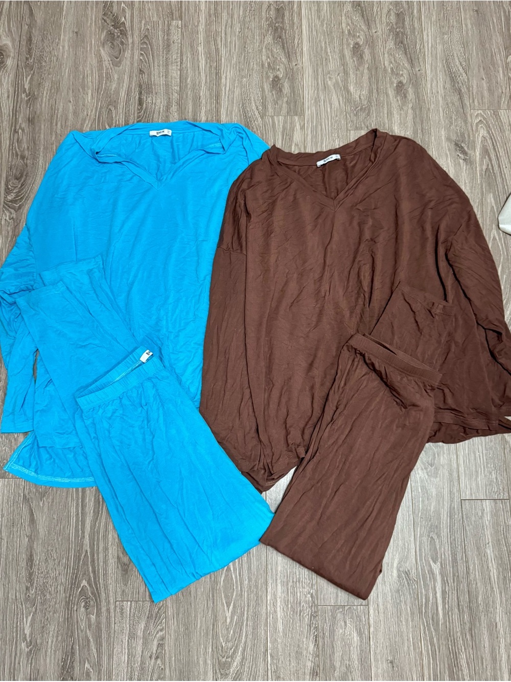 Two-Piece Lounge Sets in Turquoise Blue and Chocolate Brown